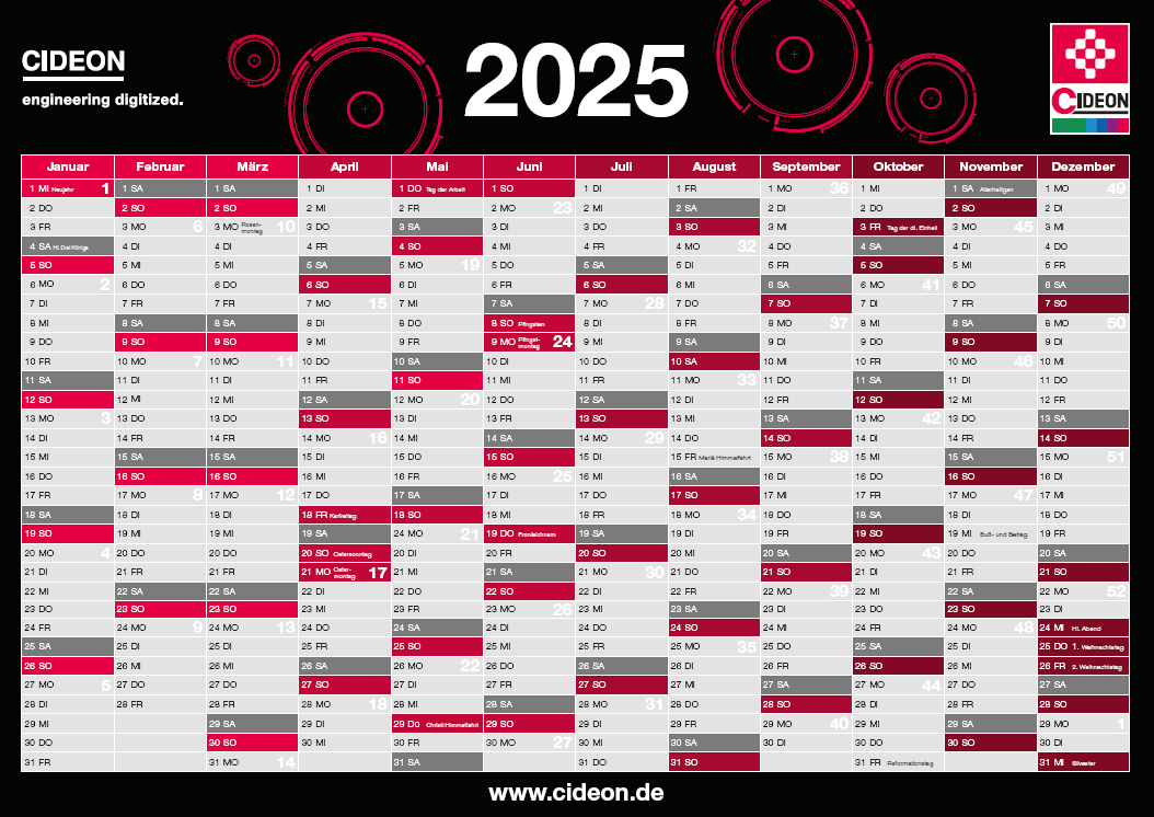 Cideon Wandkalender 2025